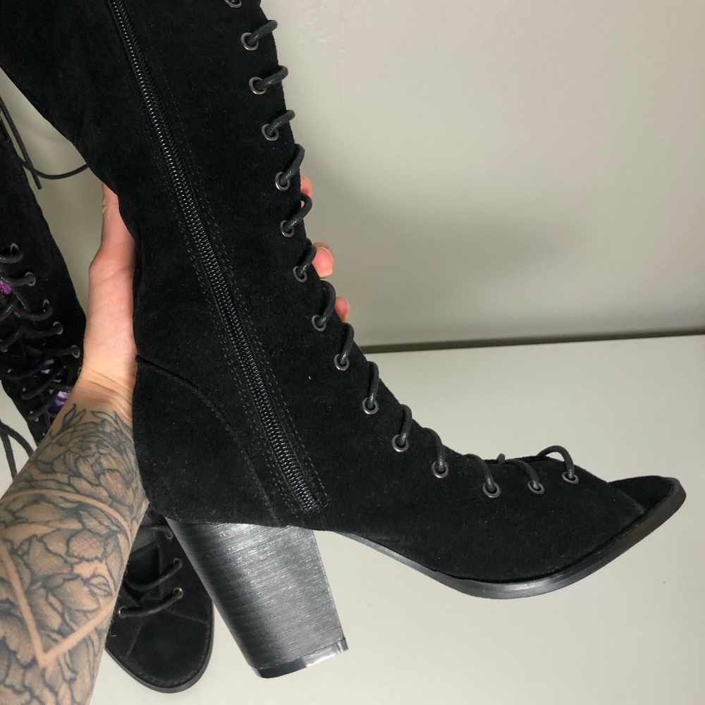 Black Knee High Lace Up Boots